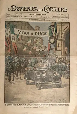 Arrivo di Mussolini a Torino nell'illustrazione di copertina de 