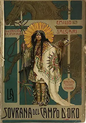 Copertina del romanzo di Emilio Salgari “La Sovrana del Campo d’Oro” del 1905.