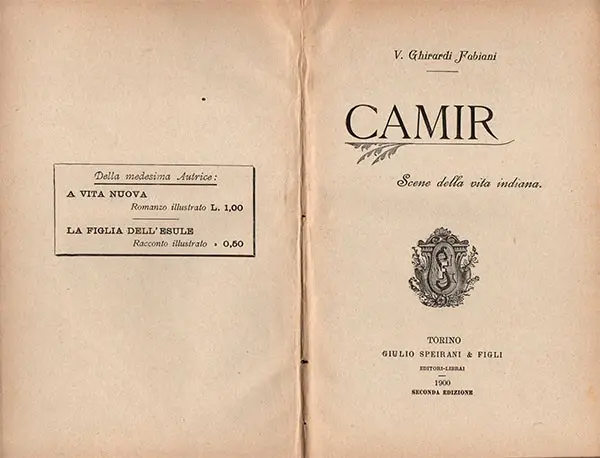 Frontespizio di “Camir — Scene della vita indiana” di Vincenzina Ghirardi Fabiani.
