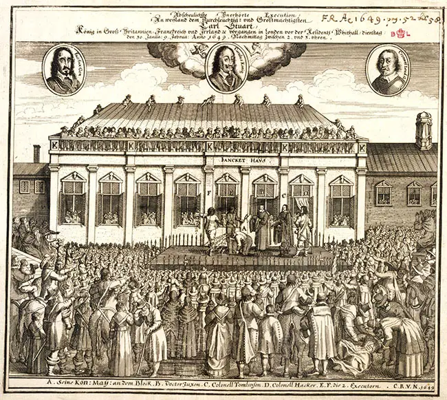 L'esecuzione per decapitazione di Carlo I Stuart, avvenuta il 27 gennaio 1649 a Whitehall, Londra.