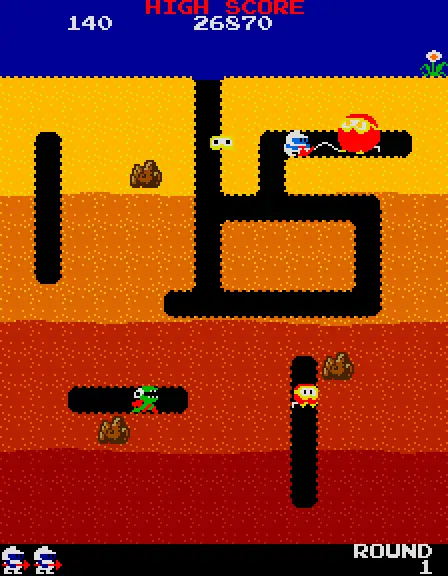 Schermata di gioco di Dig Dug.