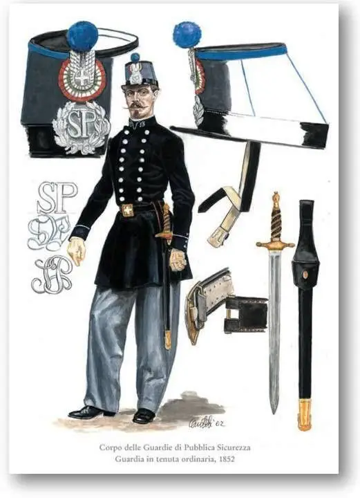 Guardia di Pubblica Sicurezza in tenuta ordinaria, 1852.