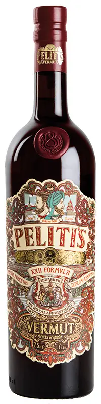 Etichetta del vermut Peliti's rosso.
