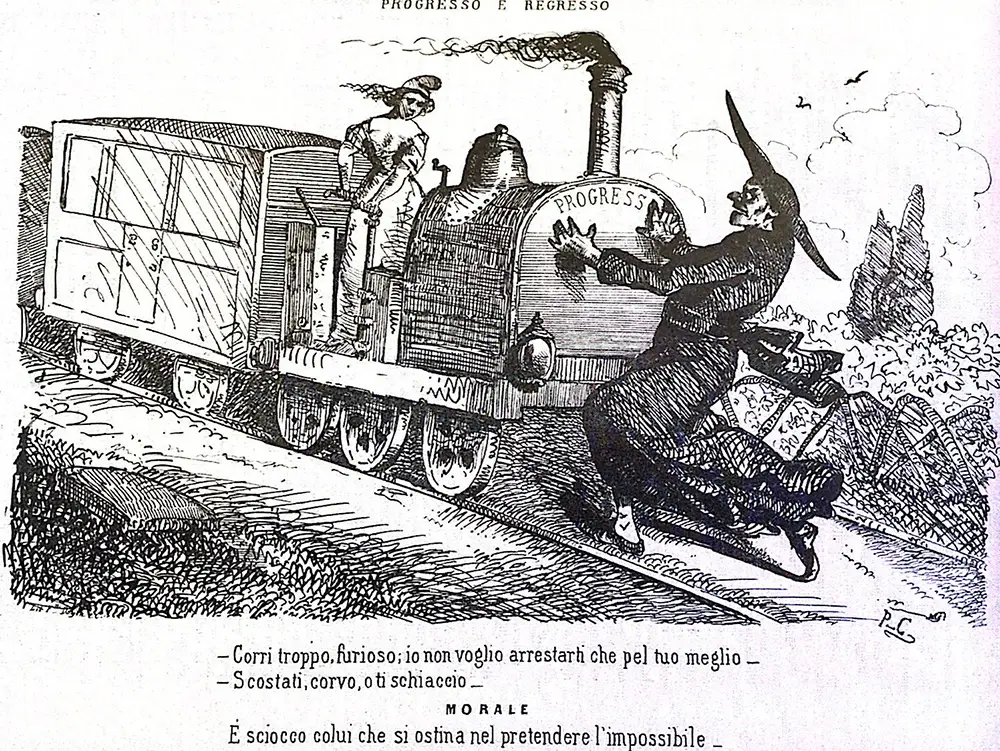 Vignetta contenuta in Guderzo G., Ferrovie nel Piemonte Preunitario, Milano, Hoepli, 2018.