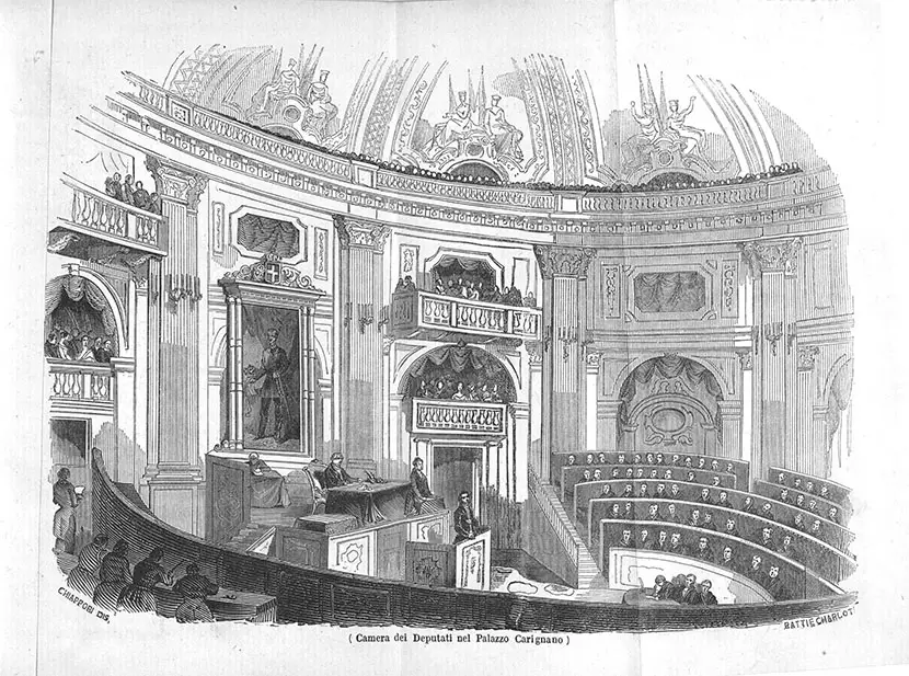 Illustrazione della Camera dei deputati a Palazzo Carignano tratta da