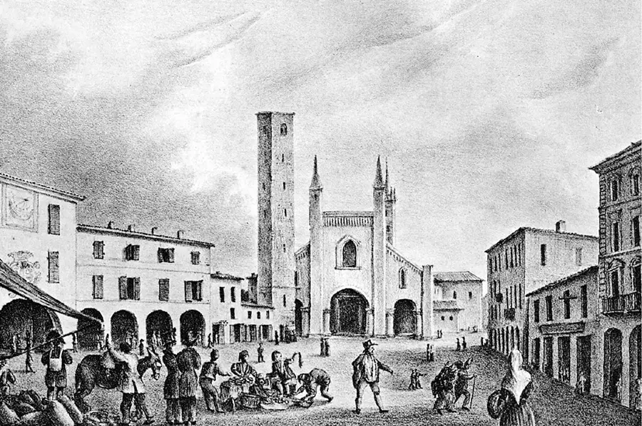 Veduta del Duomo nel 1839 in una illustrazione di Clemente Rovere (foto tratta da Cobis - CC BY 4.0).